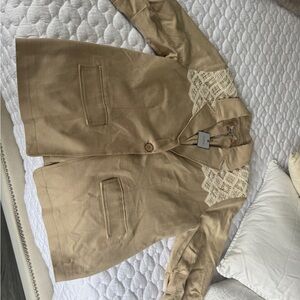 Cupio Beige Blazer with Lace Accents